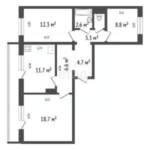 3-к квартира, вторичка, 70м2, 14/15 этаж