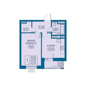 1-к квартира, вторичка, 43м2, 8/20 этаж
