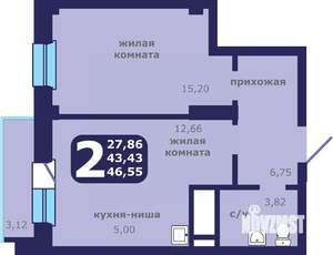 2-к квартира, вторичка, 47м2, 22/25 этаж