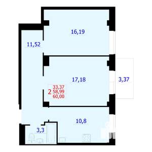 2-к квартира, вторичка, 63м2, 7/9 этаж