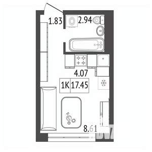 1-к квартира, вторичка, 17м2, 3/17 этаж