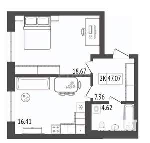 2-к квартира, вторичка, 47м2, 10/17 этаж