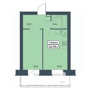 1-к квартира, строящийся дом, 41м2, 4/9 этаж