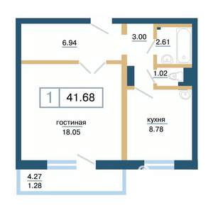 1-к квартира, вторичка, 42м2, 4/17 этаж