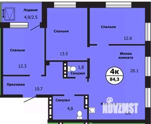 4-к квартира, строящийся дом, 84м2, 2/19 этаж