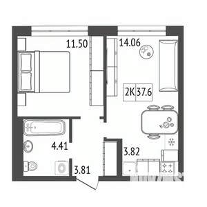 2-к квартира, строящийся дом, 38м2, 5/17 этаж