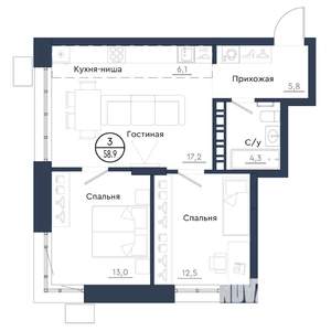 3-к квартира, вторичка, 59м2, 17/23 этаж