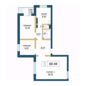 3-к квартира, вторичка, 70м2, 16/17 этаж