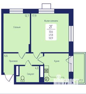 2-к квартира, сданный дом, 50м2, 4/24 этаж