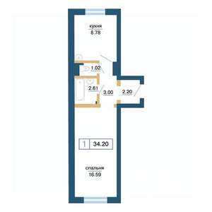 1-к квартира, вторичка, 34м2, 1/17 этаж