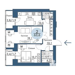 2-к квартира, строящийся дом, 64м2, 5/17 этаж
