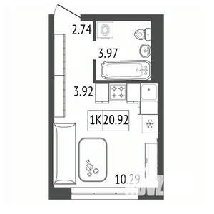 1-к квартира, строящийся дом, 21м2, 16/17 этаж