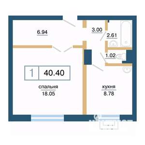 1-к квартира, вторичка, 40м2, 1/17 этаж