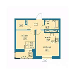 2-к квартира, вторичка, 43м2, 2/20 этаж