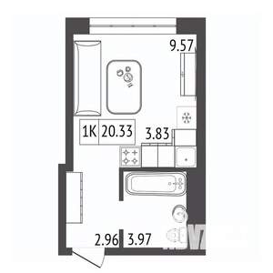 1-к квартира, строящийся дом, 20м2, 9/17 этаж