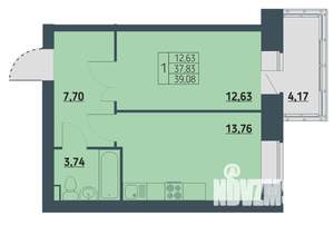 1-к квартира, строящийся дом, 39м2, 5/9 этаж