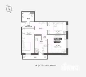 3-к квартира, вторичка, 77м2, 1/17 этаж