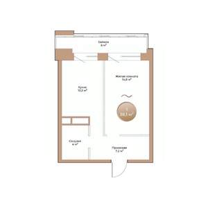1-к квартира, строящийся дом, 38м2, 2/24 этаж