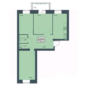 3-к квартира, строящийся дом, 78м2, 8/9 этаж