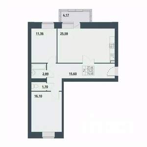 2-к квартира, строящийся дом, 75м2, 2/9 этаж