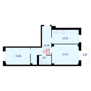 2-к квартира, вторичка, 61м2, 9/9 этаж
