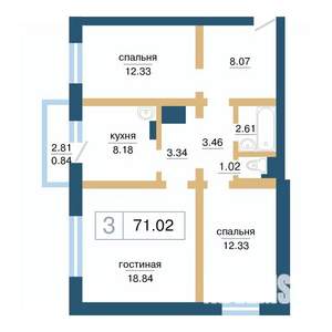 3-к квартира, строящийся дом, 71м2, 2/17 этаж