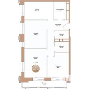 3-к квартира, вторичка, 91м2, 2/24 этаж