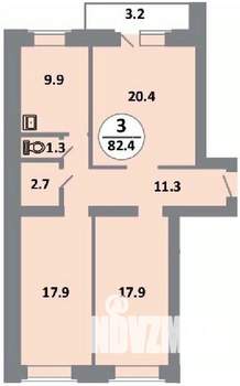 3-к квартира, строящийся дом, 82м2, 14/14 этаж