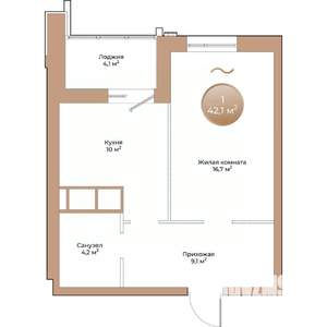 1-к квартира, строящийся дом, 42м2, 3/24 этаж