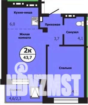 2-к квартира, строящийся дом, 44м2, 17/19 этаж