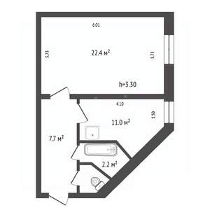 1-к квартира, вторичка, 44м2, 1/2 этаж