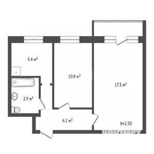 2-к квартира, вторичка, 43м2, 5/5 этаж