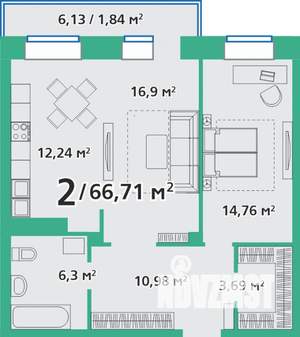 2-к квартира, строящийся дом, 67м2, 4/9 этаж