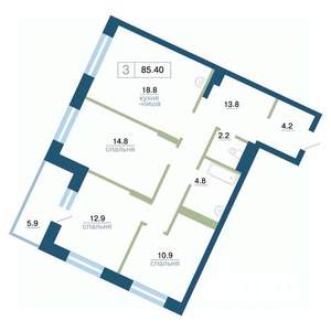 3-к квартира, вторичка, 85м2, 15/24 этаж