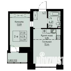 2-к квартира, строящийся дом, 45м2, 7/8 этаж