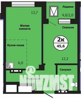 2-к квартира, строящийся дом, 46м2, 18/19 этаж