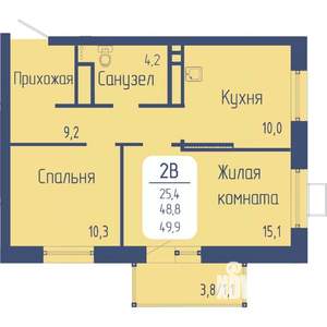 2-к квартира, вторичка, 50м2, 16/24 этаж