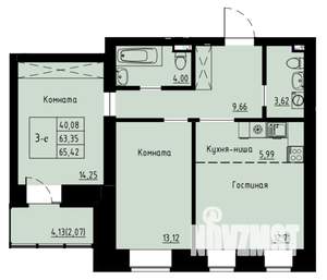 3-к квартира, строящийся дом, 65м2, 5/8 этаж