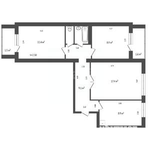 3-к квартира, вторичка, 62м2, 8/10 этаж