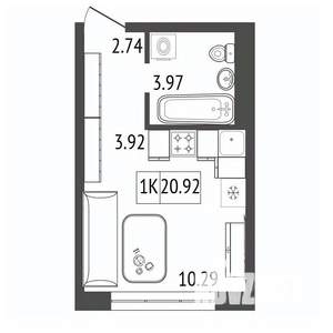 1-к квартира, строящийся дом, 21м2, 12/17 этаж