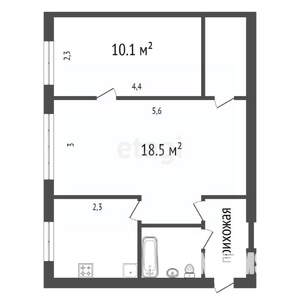 2-к квартира, вторичка, 43м2, 1/5 этаж