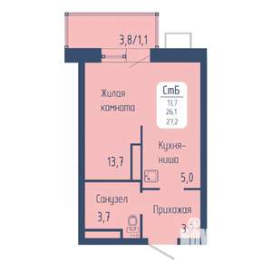 Студия квартира, вторичка, 27м2, 13/15 этаж