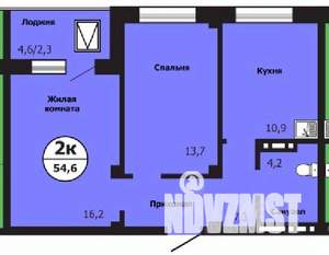 2-к квартира, строящийся дом, 55м2, 2/19 этаж