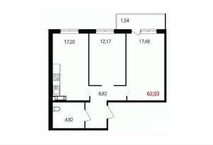 2-к квартира, вторичка, 62м2, 12/18 этаж