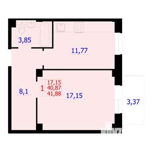 1-к квартира, строящийся дом, 42м2, 2/9 этаж