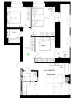 4-к квартира, вторичка, 90м2, 3/9 этаж