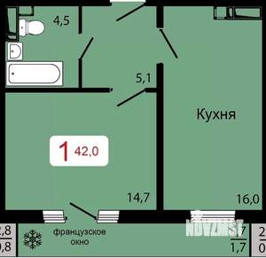 1-к квартира, строящийся дом, 42м2, 9/17 этаж