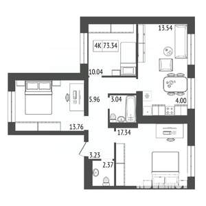 4-к квартира, строящийся дом, 74м2, 5/17 этаж
