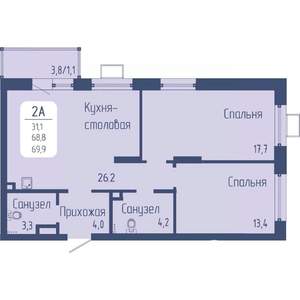 2-к квартира, вторичка, 70м2, 19/21 этаж
