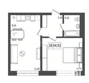 2-к квартира, вторичка, 45м2, 15/17 этаж